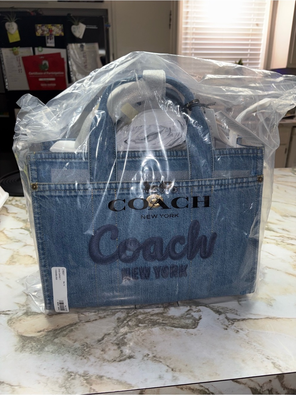 Coach Light Blue Denim Tote with Navy Logo - Picture 4 of 6